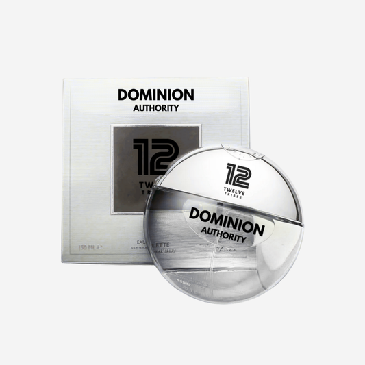 12 Tribes Dominion Authority perfume bottle and packaging on a white background