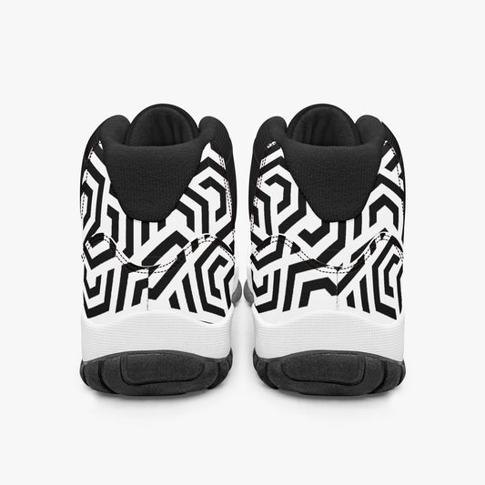 Black and white patterned shoes on a white background