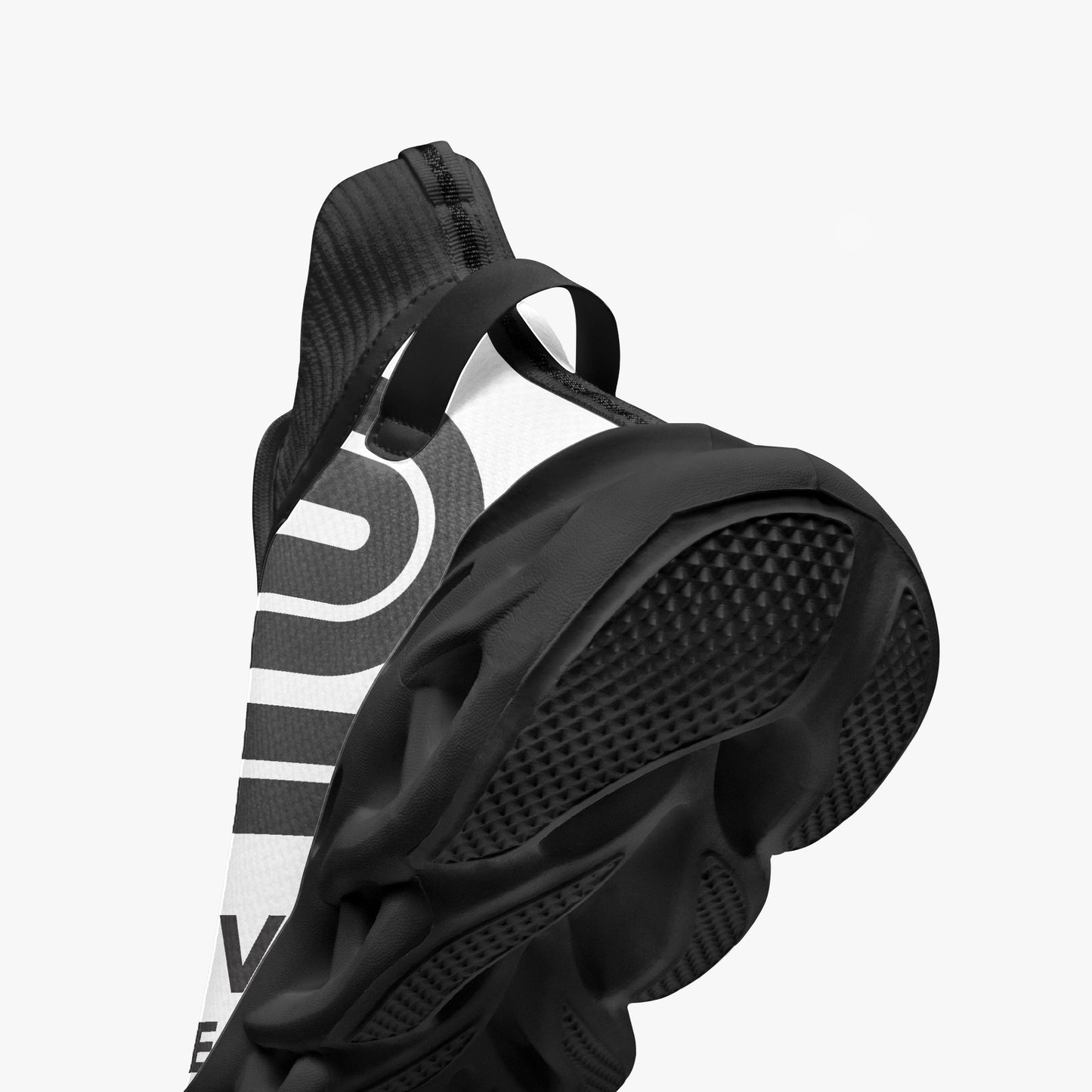 12 Tribes "Bounce" High-top Mesh Knit Sneakers Black Right Heel