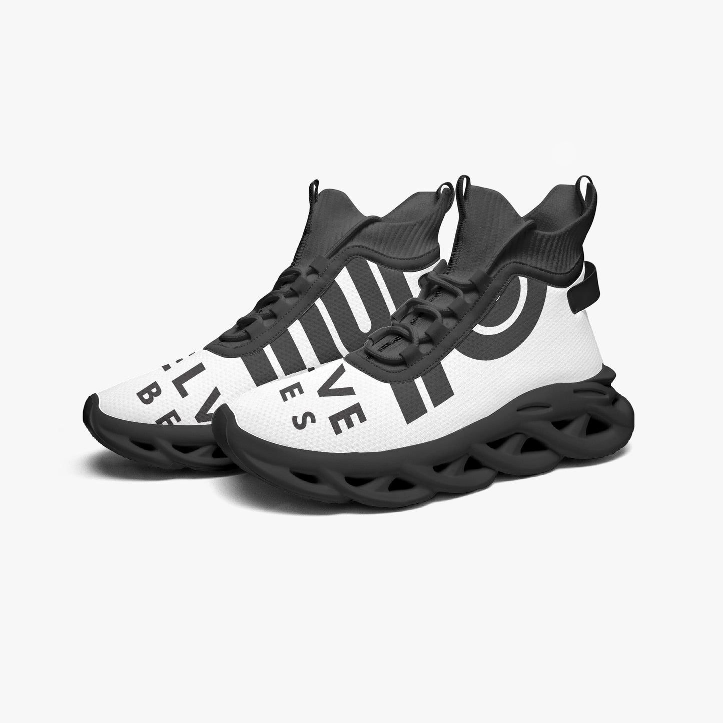 12 Tribes "Bounce" High-top Mesh Knit Sneakers Black Staggered