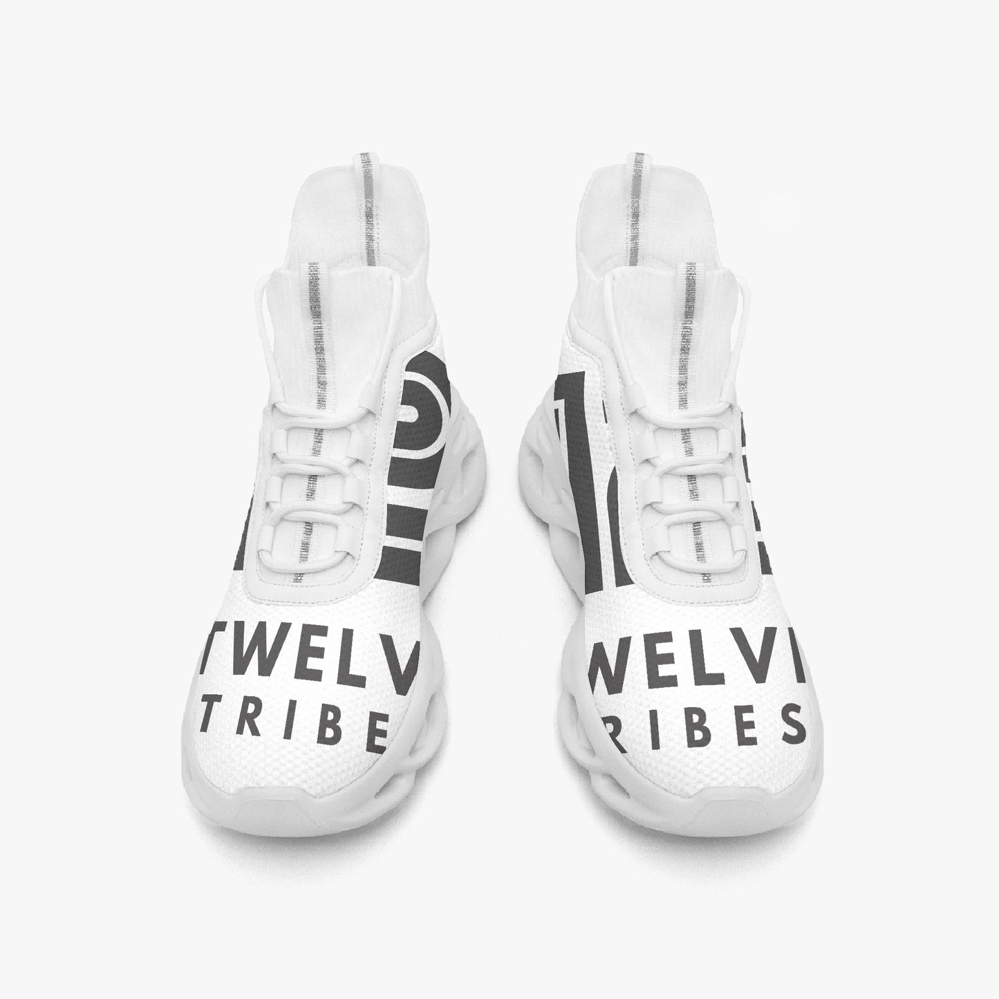 12 Tribes "Bounce" High-top Mesh Knit Sneakers White Front