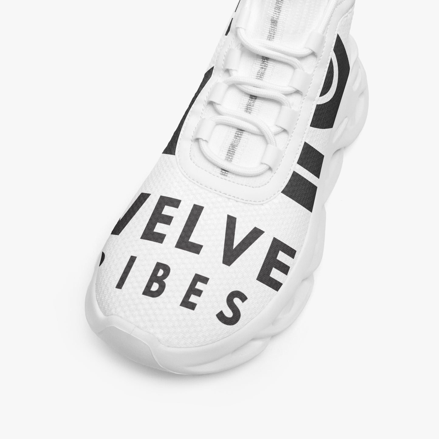 12 Tribes "Bounce" High-top Mesh Knit Sneakers White Left