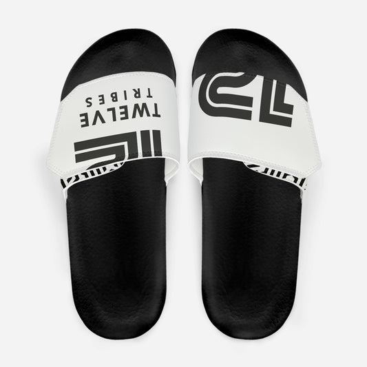 Black and white slides with branding on a white background