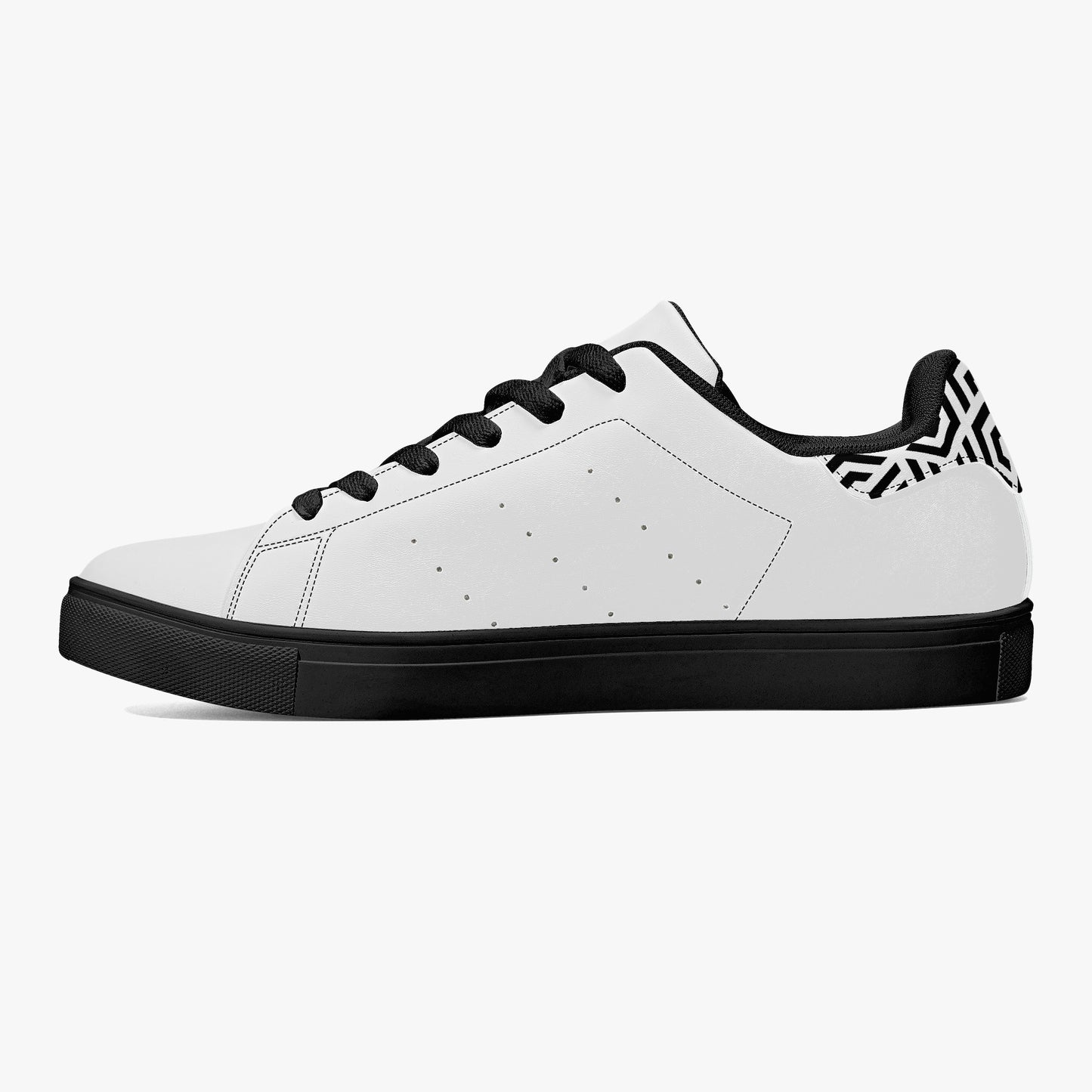 White sneaker with black accents on a white background