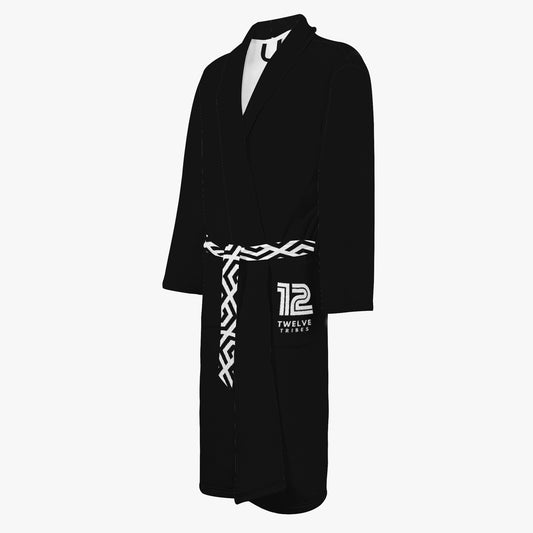 Black robe with white design and text on a white background