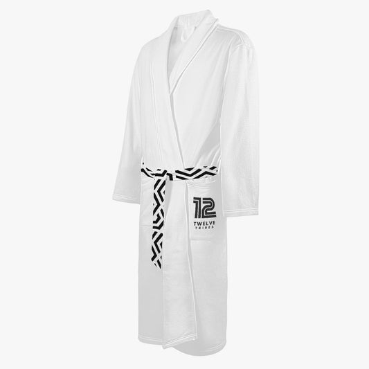 White robe with black and white pattern on a white background