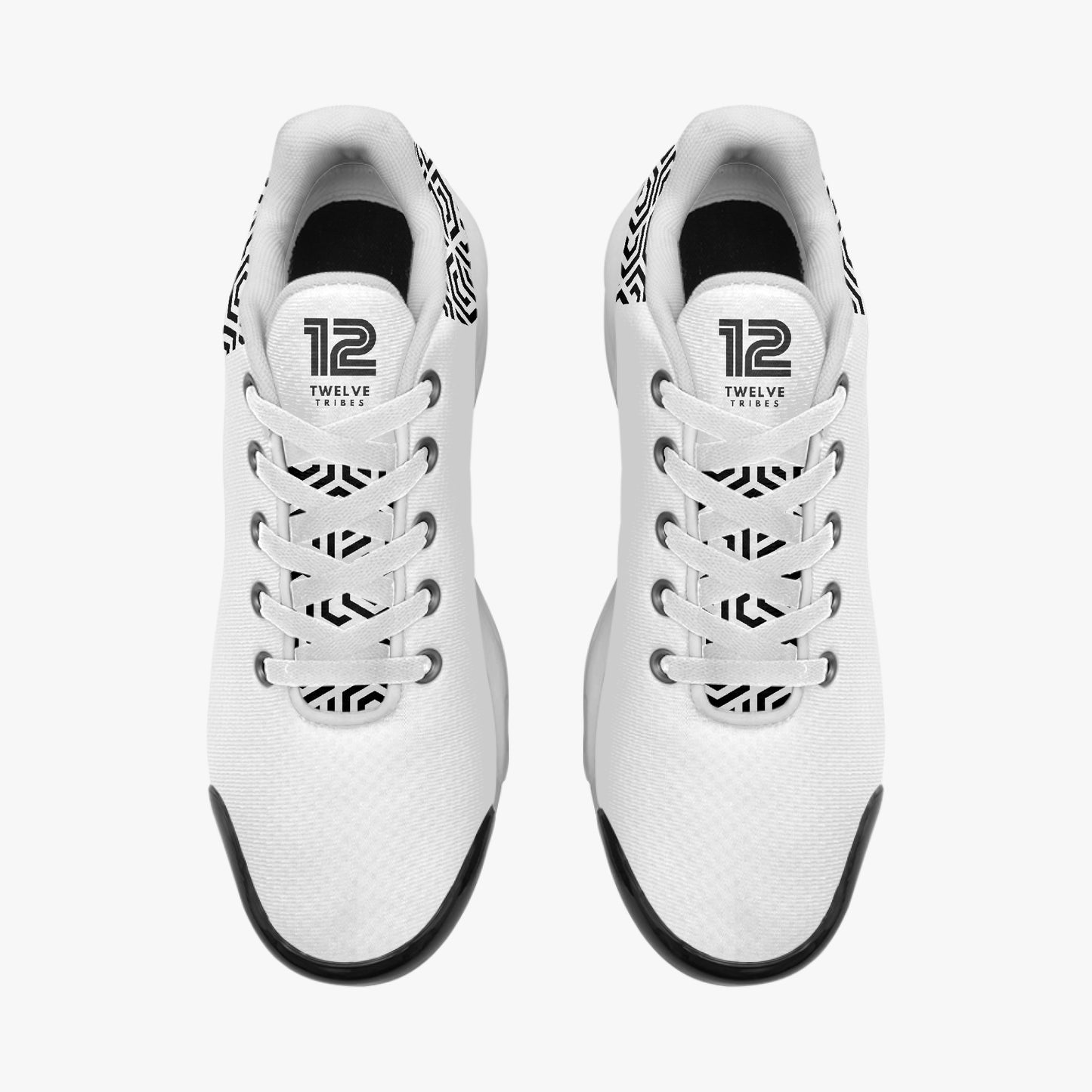 White sneakers with black accents and '12 Tribes' logo on a white background