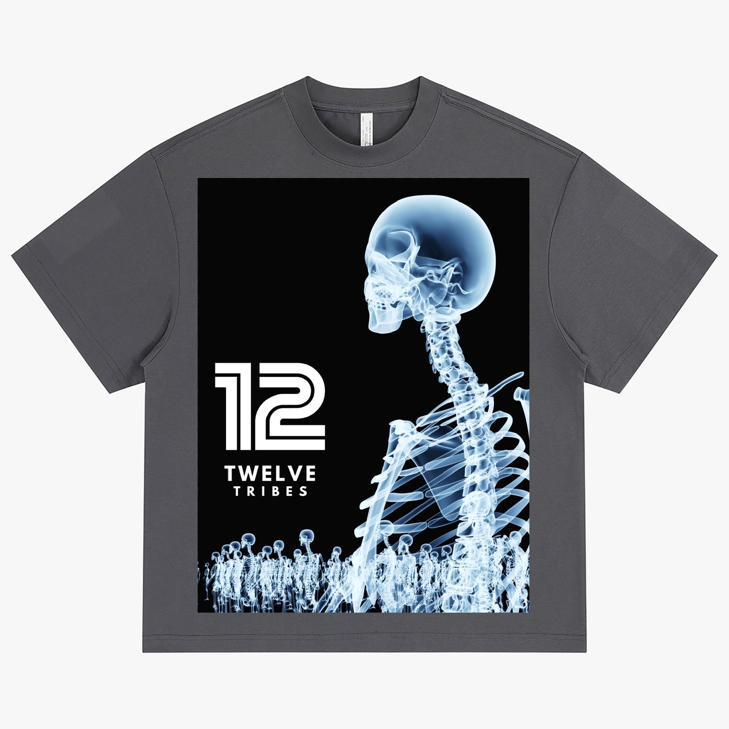 12 Tribes "Dry Bones III" Crew-Neck Oversize T-shirt Grey Front