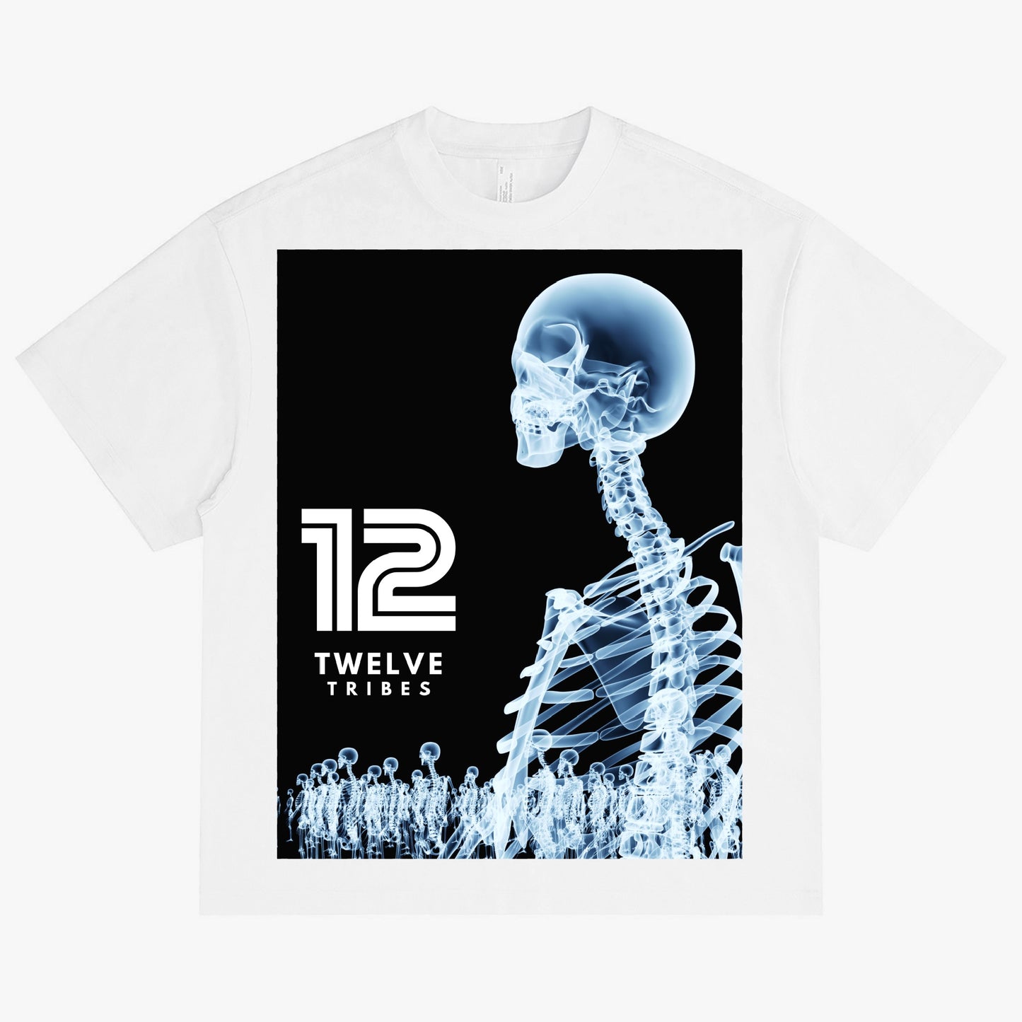 12 Tribes "Dry Bones III" Crew-Neck Oversize T-shirt White Front