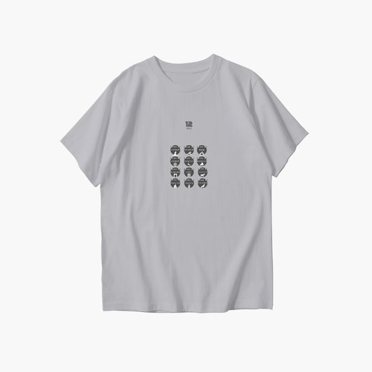 Gray t-shirt with small graphic design on a white background