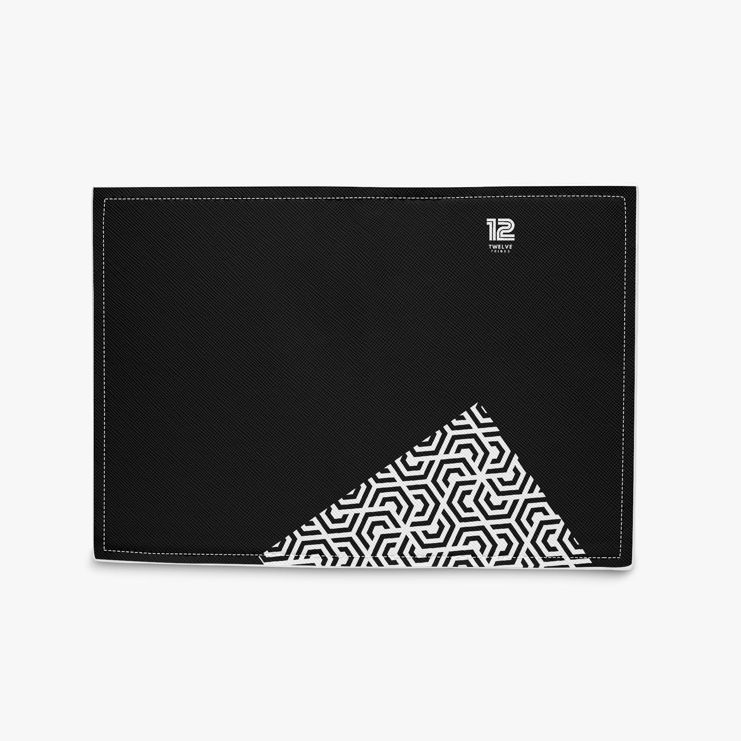 Black mouse pad with geometric pattern on a white background