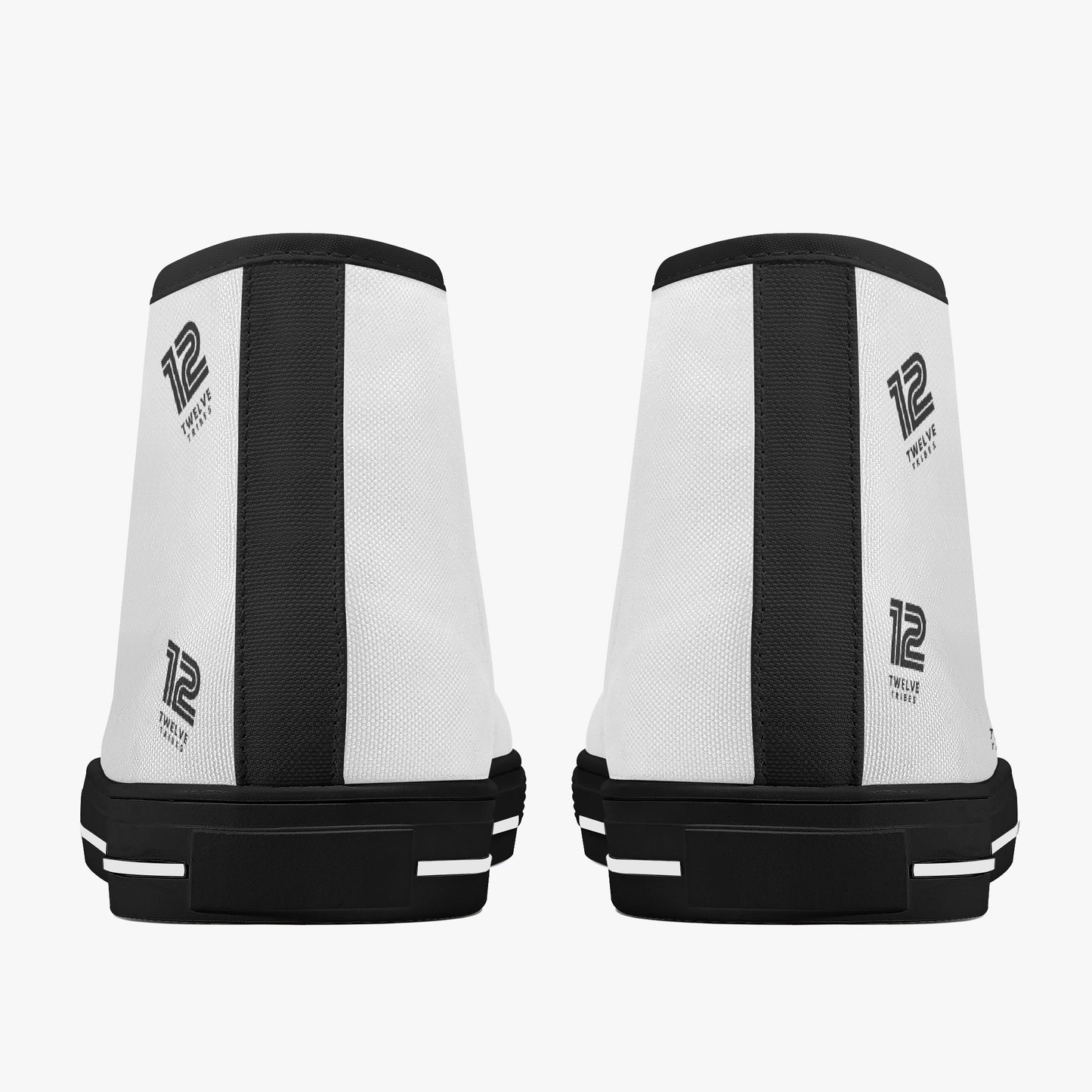 Pair of black and white equestrian leg wraps with '12' branding on a white background