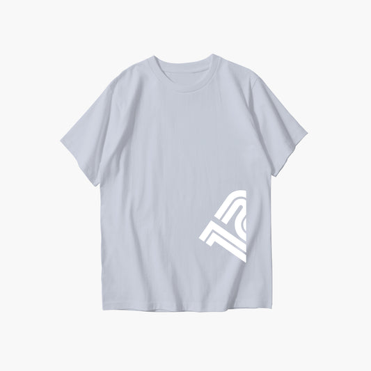Light blue t-shirt with a white logo on a white background