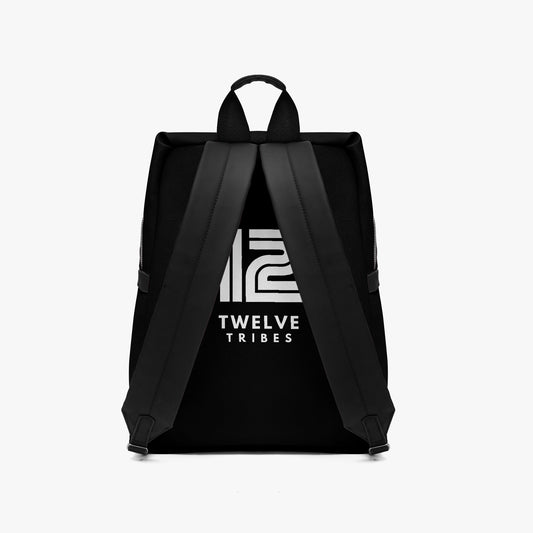 Black backpack with 'Twelve Tribes' logo on a white background