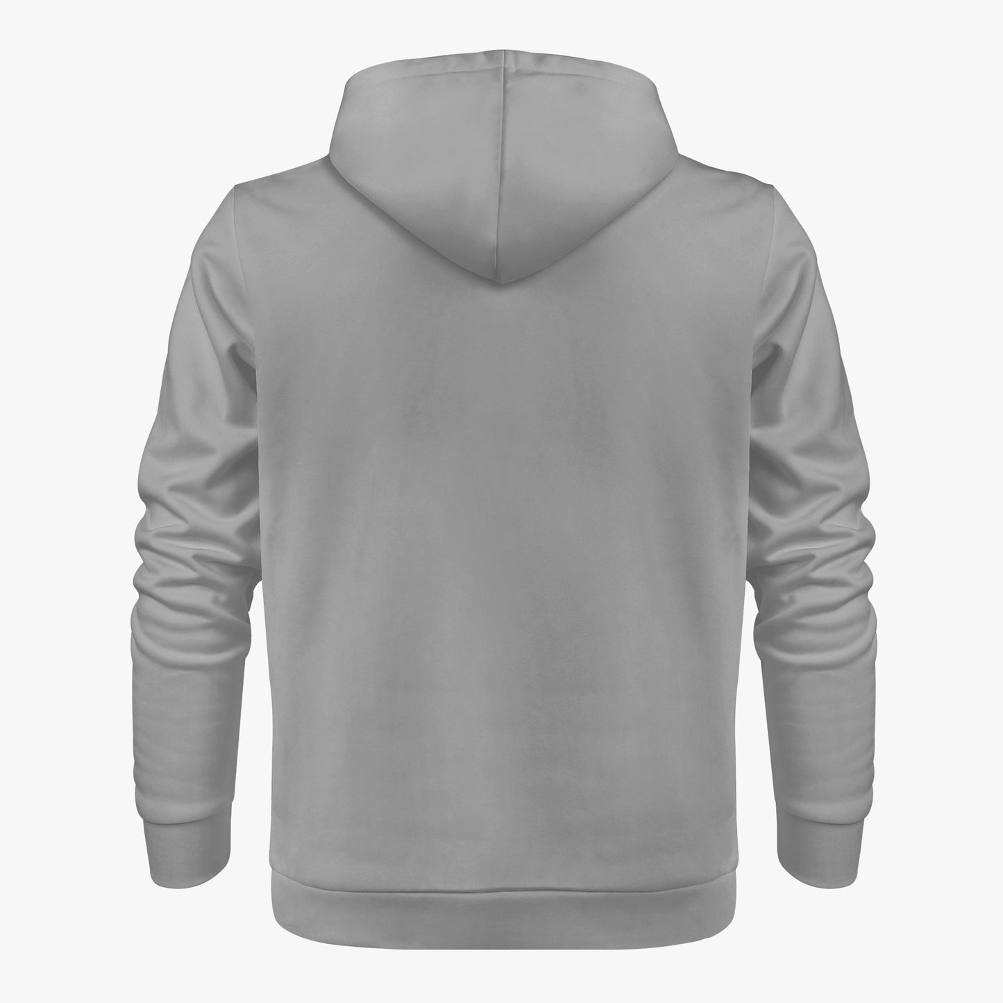 Gray hoodie shown from the back on a white background