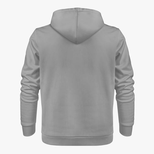 Gray hoodie shown from the back on a white background