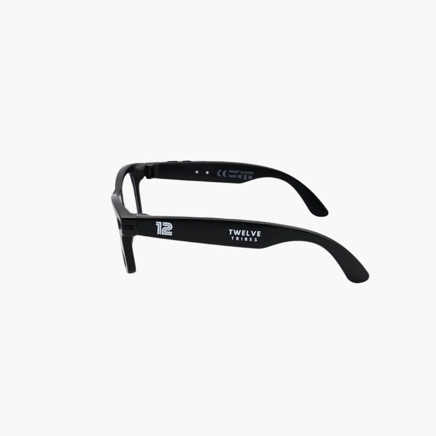 Black eyeglasses with 'TWELVE TRIBES' branding on a white background