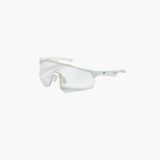 White protective eyewear with photochromic lense on a white background