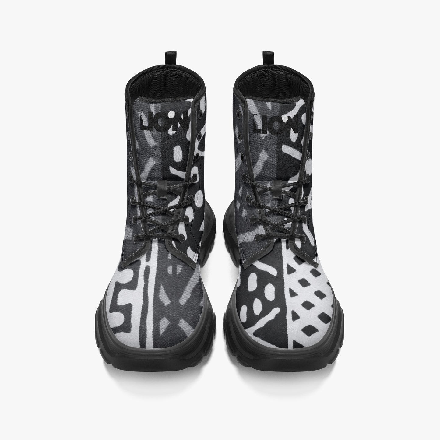 LION OF JUDAH "11111" Casual Leather Chunky Boots Front