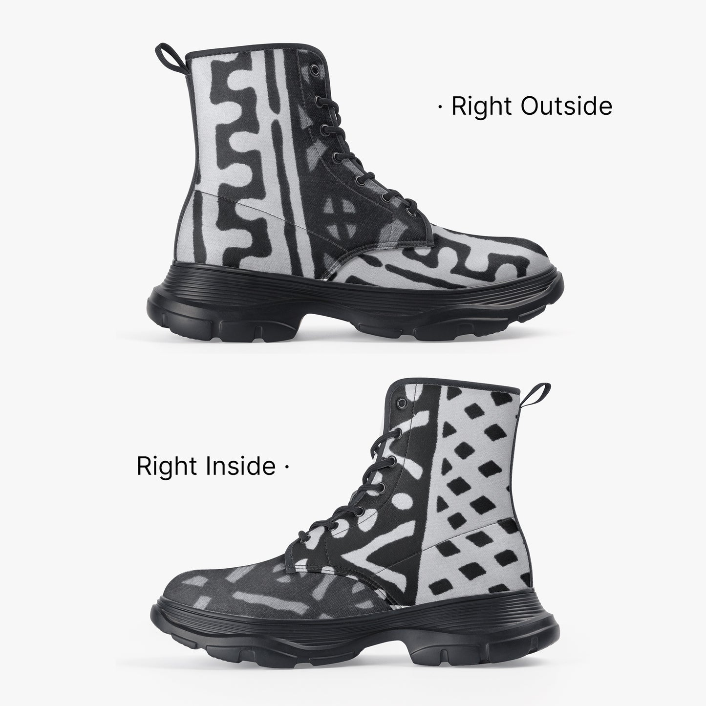 LION OF JUDAH "11111" Casual Leather Chunky Boots Right In/out