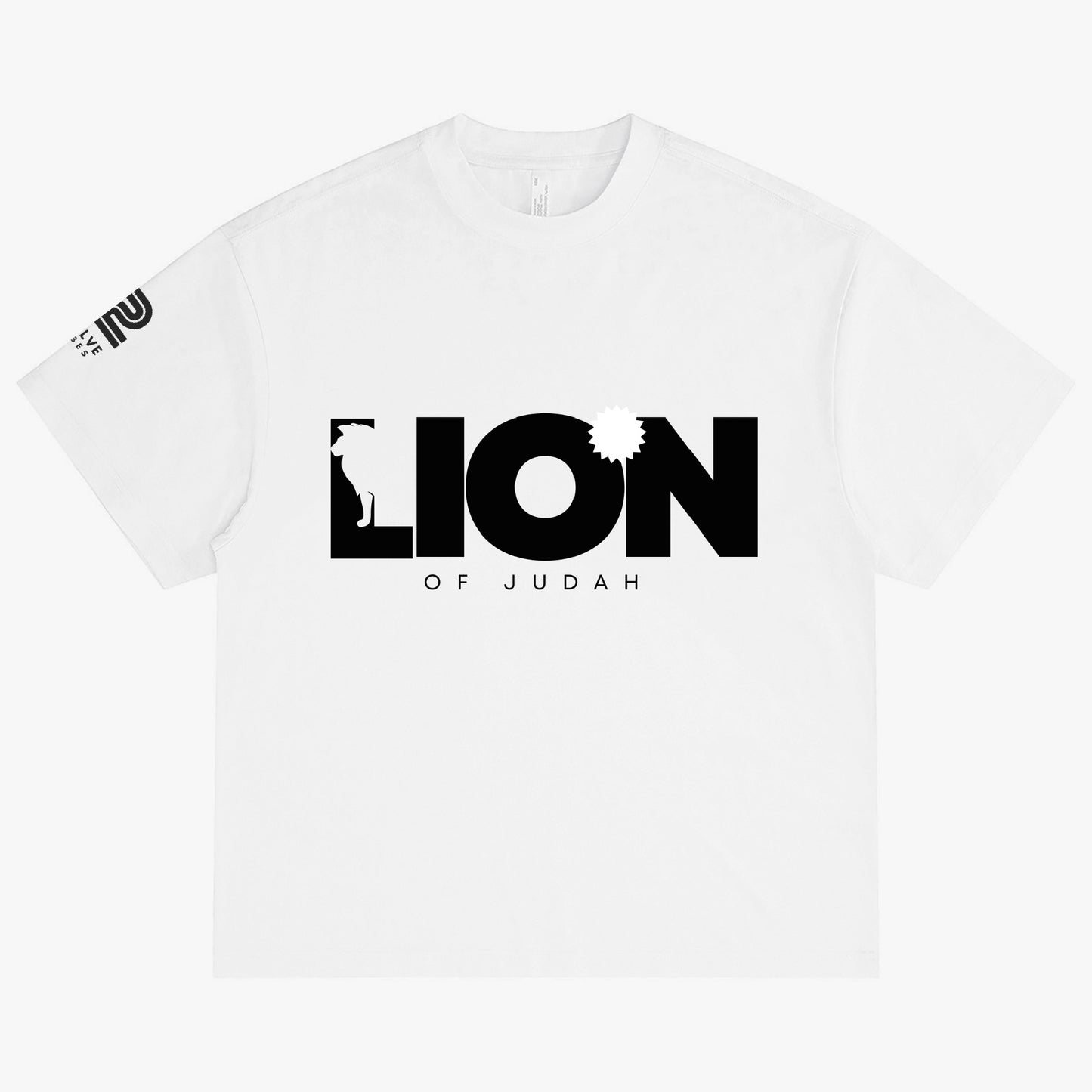 LION OF JUDAH White Crew-Neck Oversize T-shirt Front