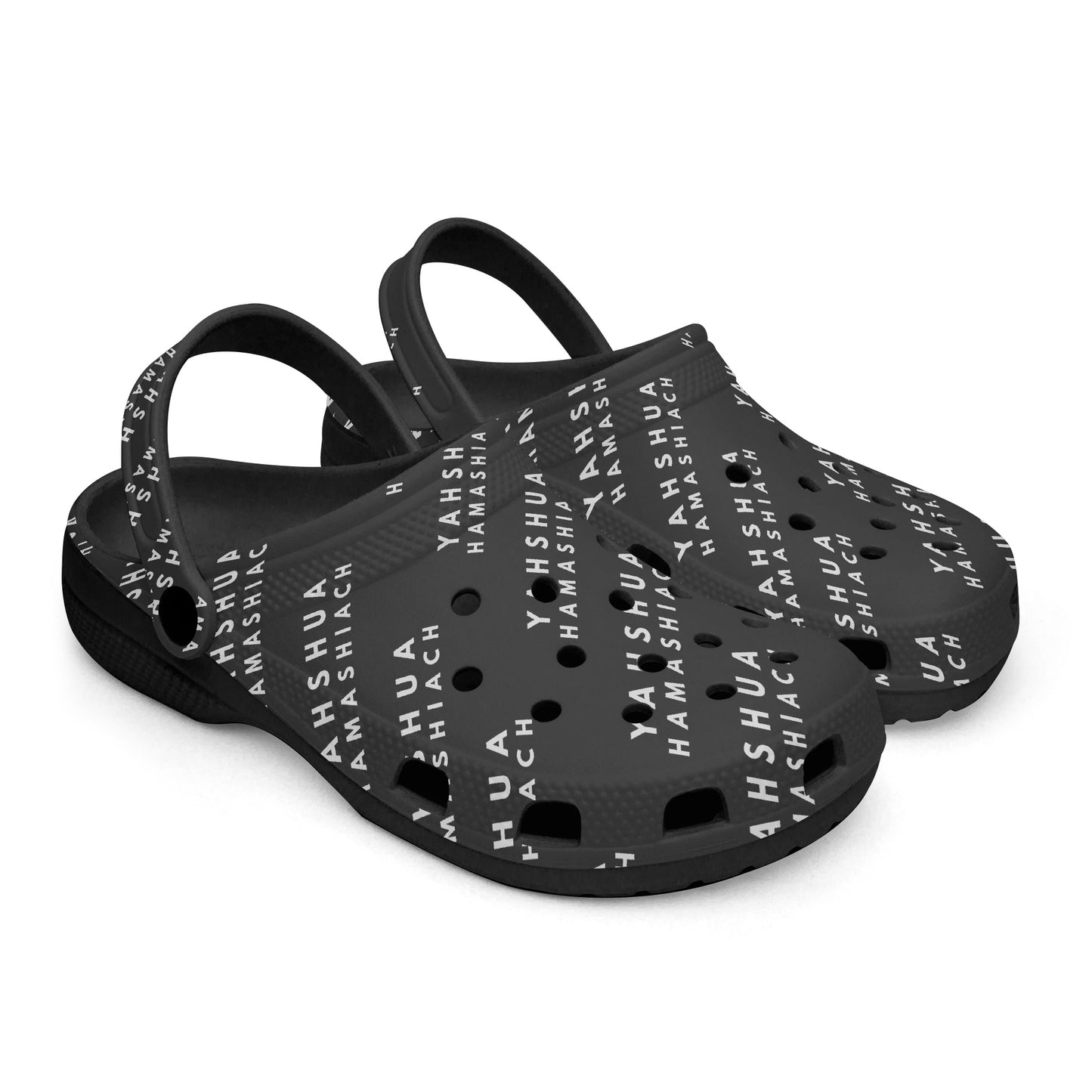 YAHSHUA HAMASHIACH Black-base AOP Clogs Staggered