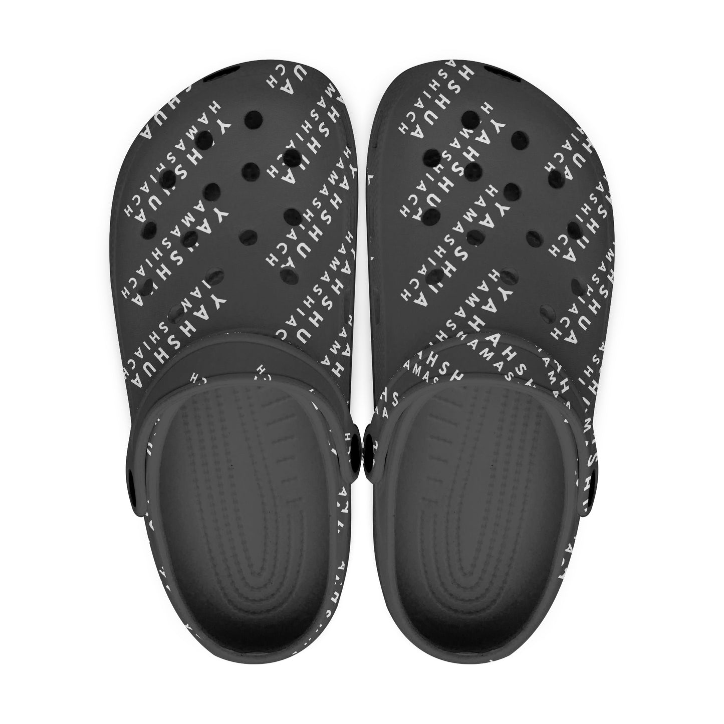 YAHSHUA HAMASHIACH Black-base AOP Clogs Top