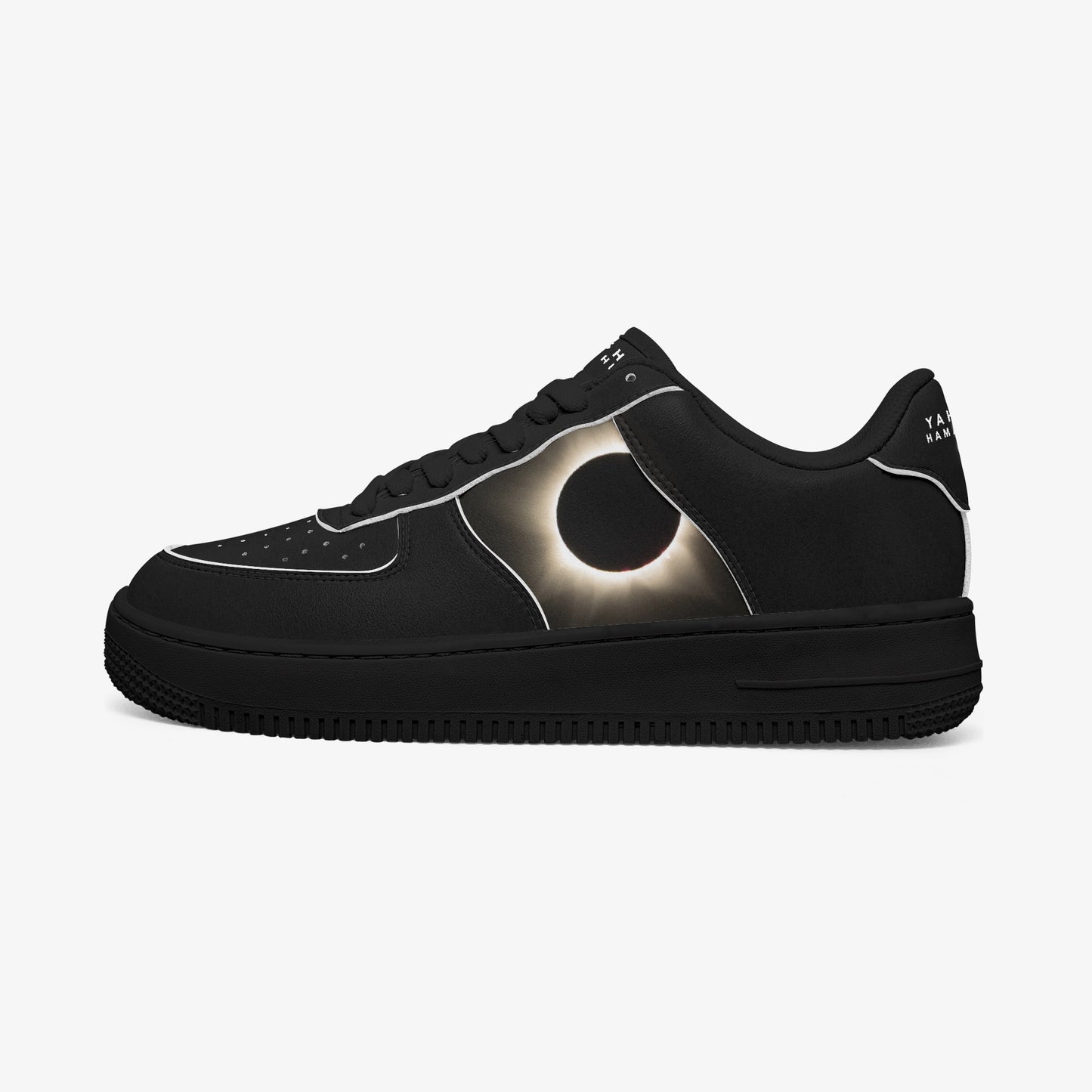 YAHSHUA HAMASHIACH "DOTL" Low-Top Leather Sports Sneakers - Black Sol Left Outside