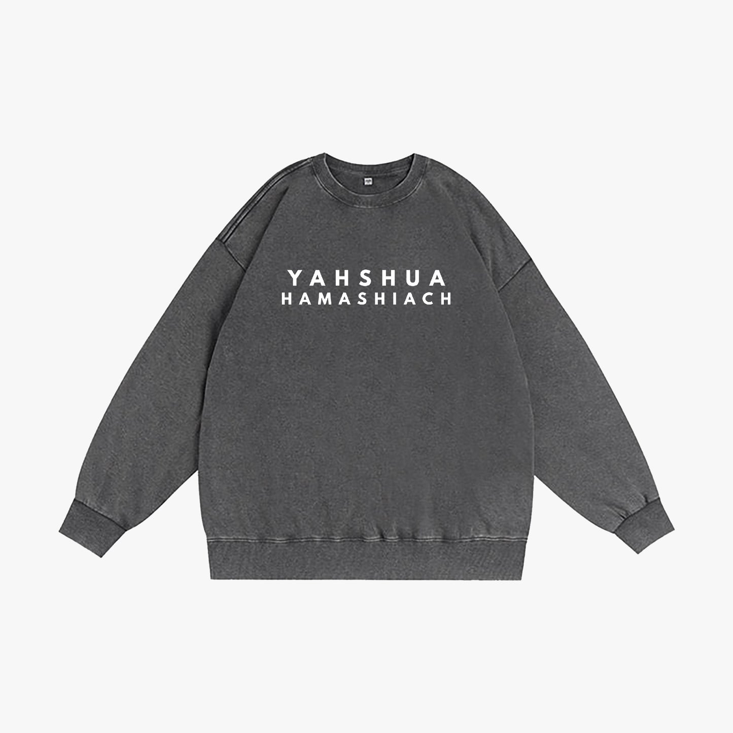 YAHSHUA HAMASHIACH Washed Vintage Crew-neck Sweatshirt Grey Front
