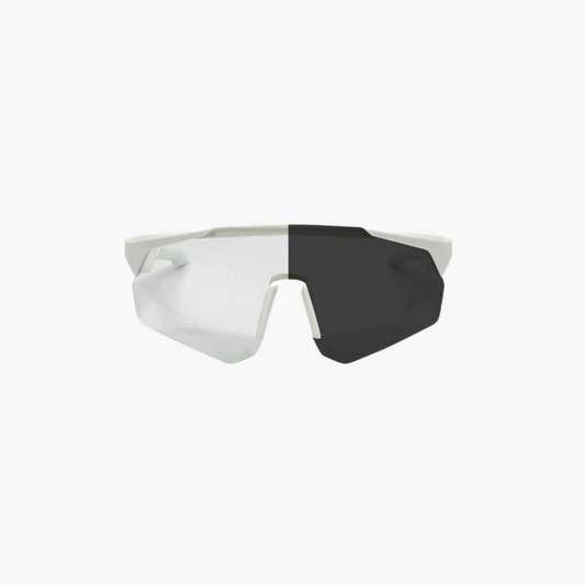 Sunglasses with white frame and photochromic len on a white background