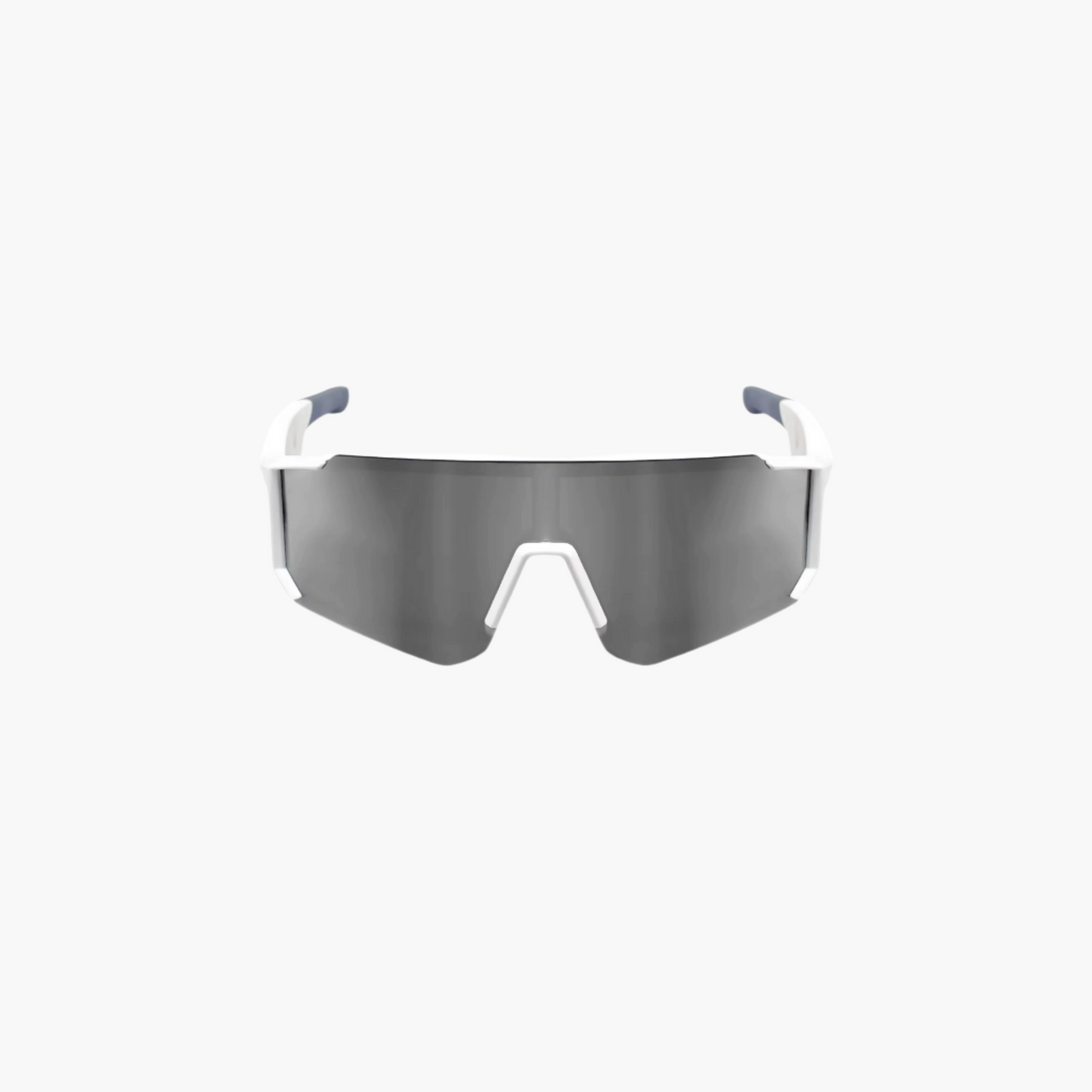 Sunglasses with a reflective lens on a white background