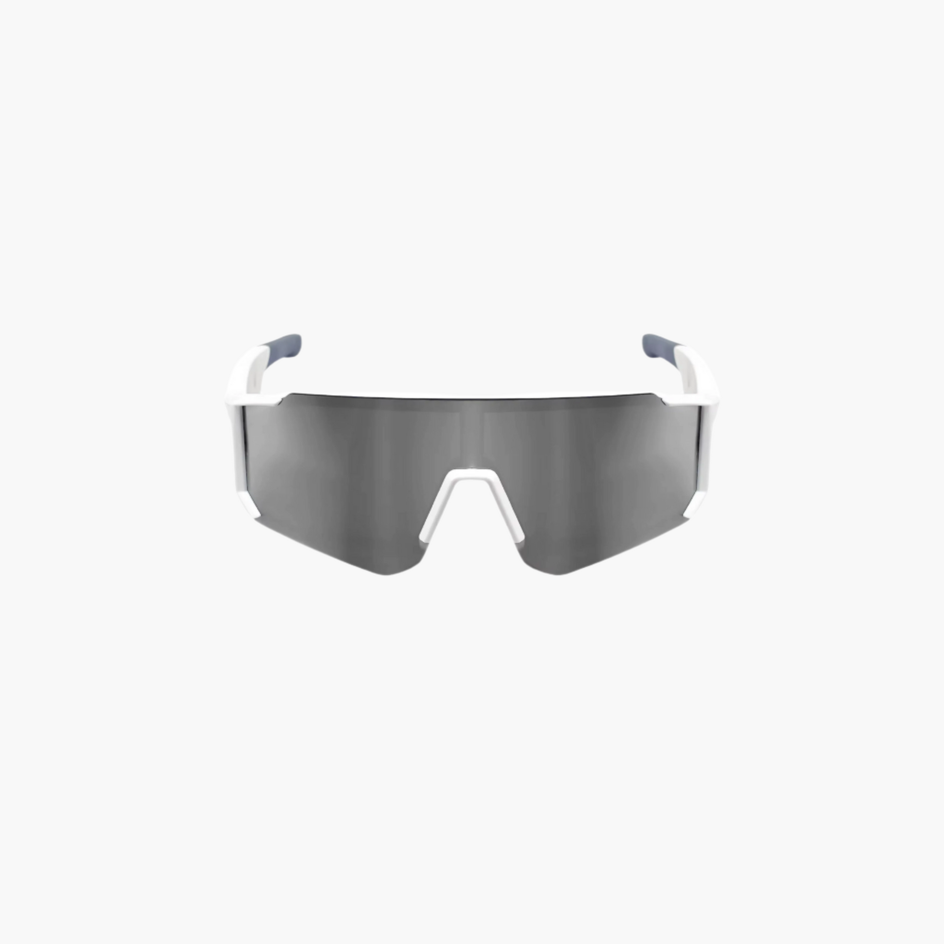 Sunglasses with a reflective lens on a white background