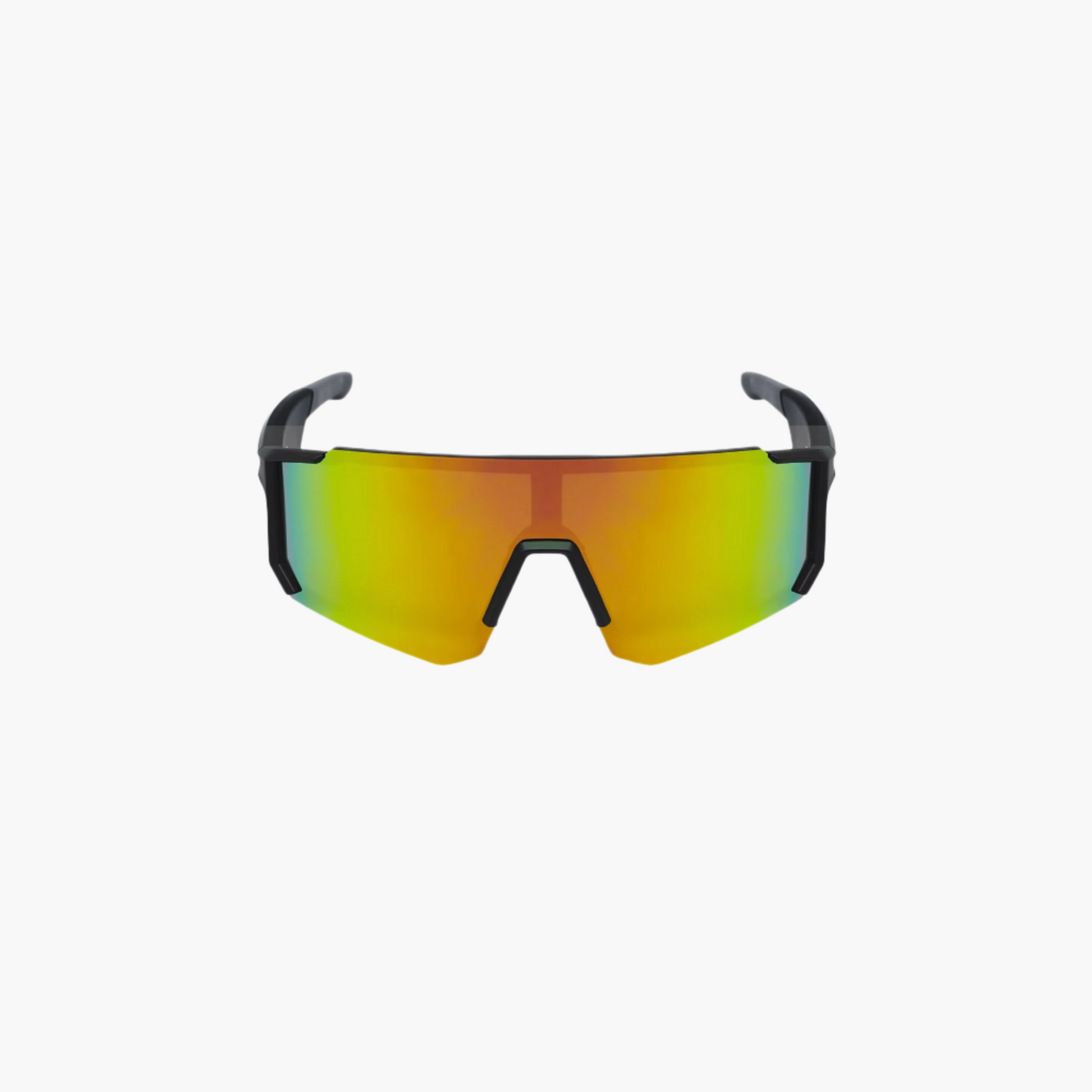 Sunglasses with colorful reflective lenses on a white background