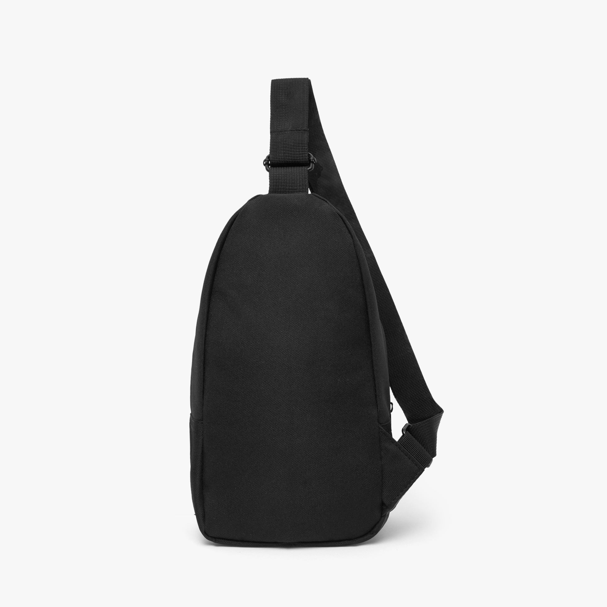 Black sling bag on a white background