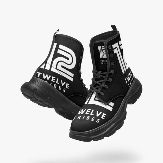 12 Tribes Casual Leather Chunky Boots Cross