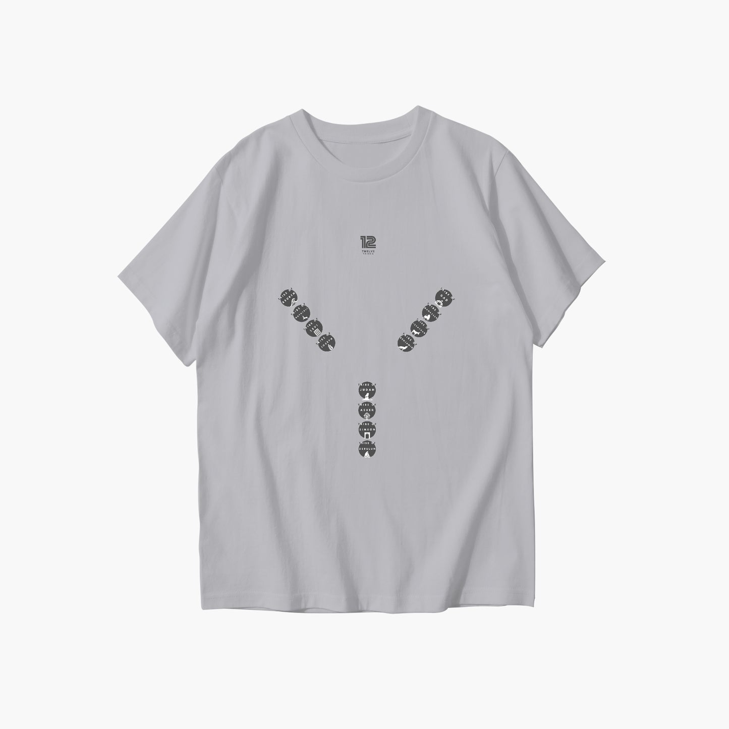 Gray t-shirt with decorative elements on a white background