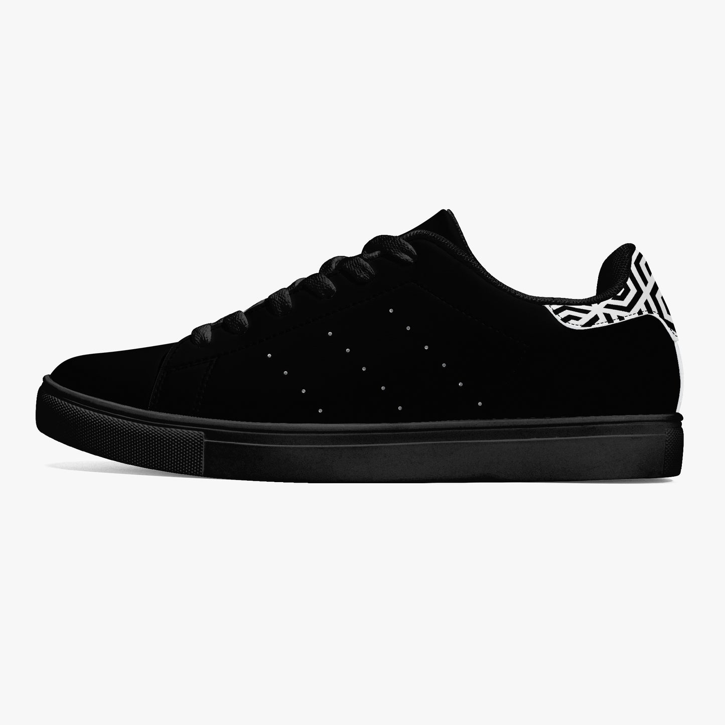 12 Tribes "Commit – Stealth Black" Low-Top Leather Sneakers – White/Black