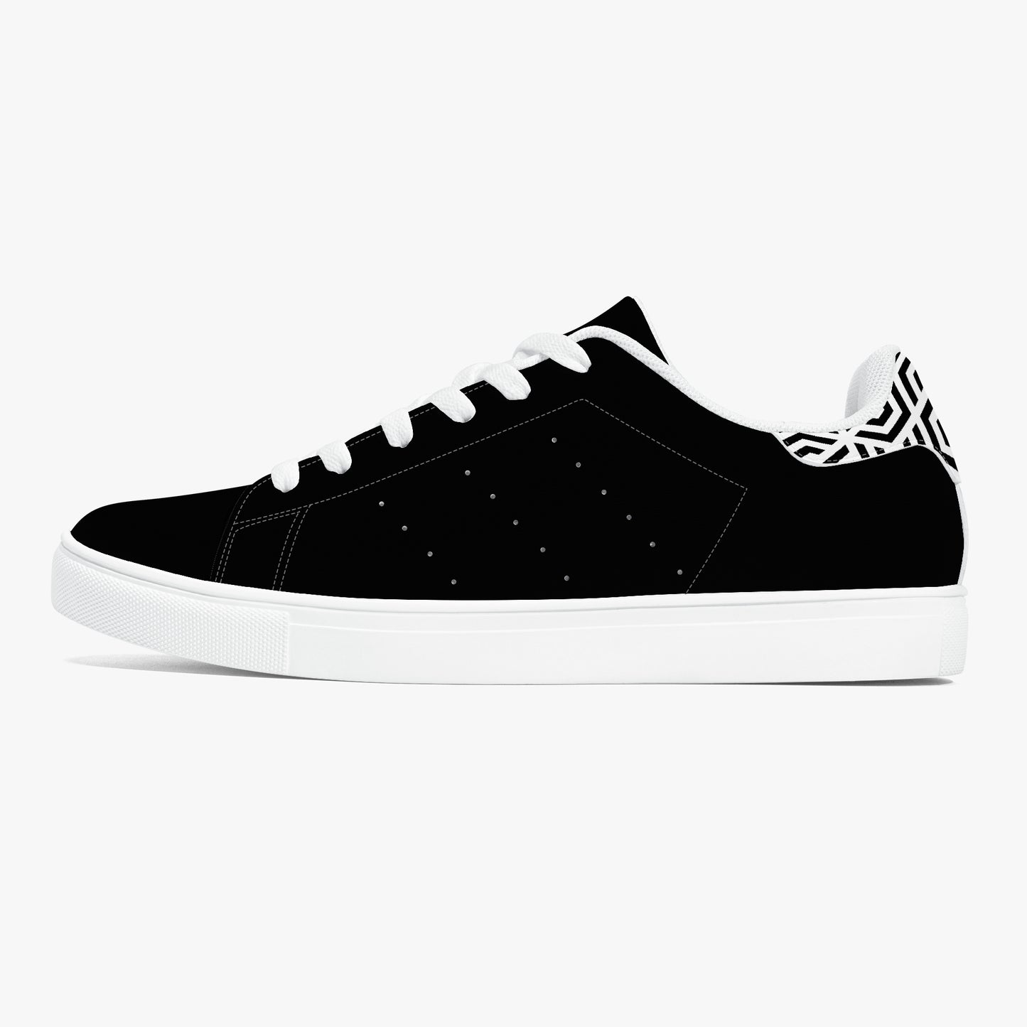 12 Tribes "Commit – Stealth Black" Low-Top Leather Sneakers – White/Black