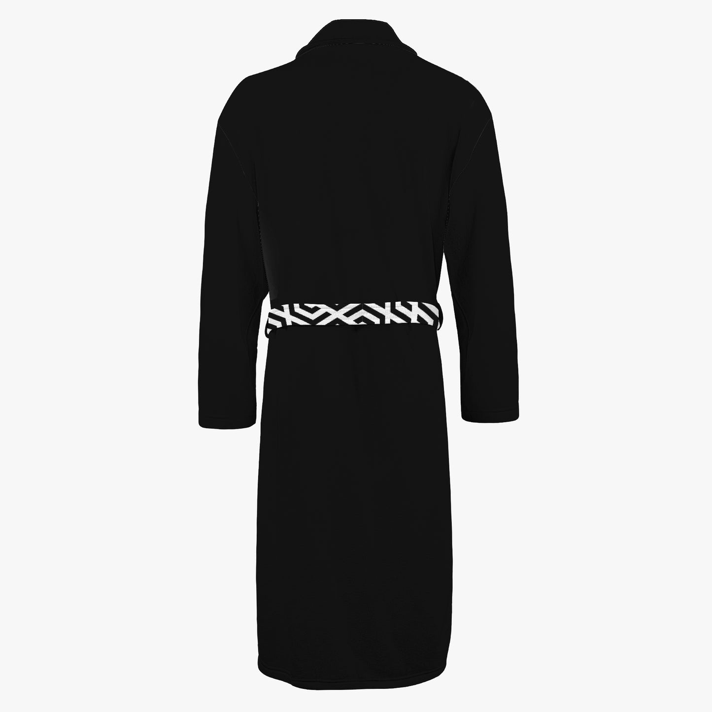 Black coat with a patterned belt on a white background