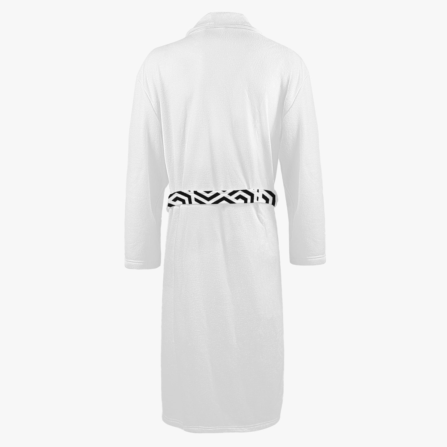 White robe with a black and white patterned belt on a white background