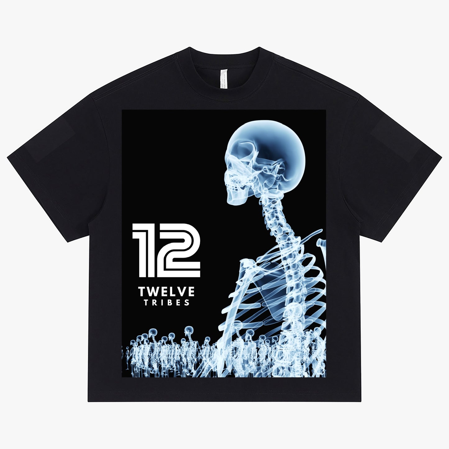 12 Tribes "Dry Bones III" Crew-Neck Oversize T-shirt Black Front