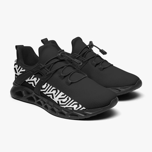 Black sneakers with white patterns on a white background