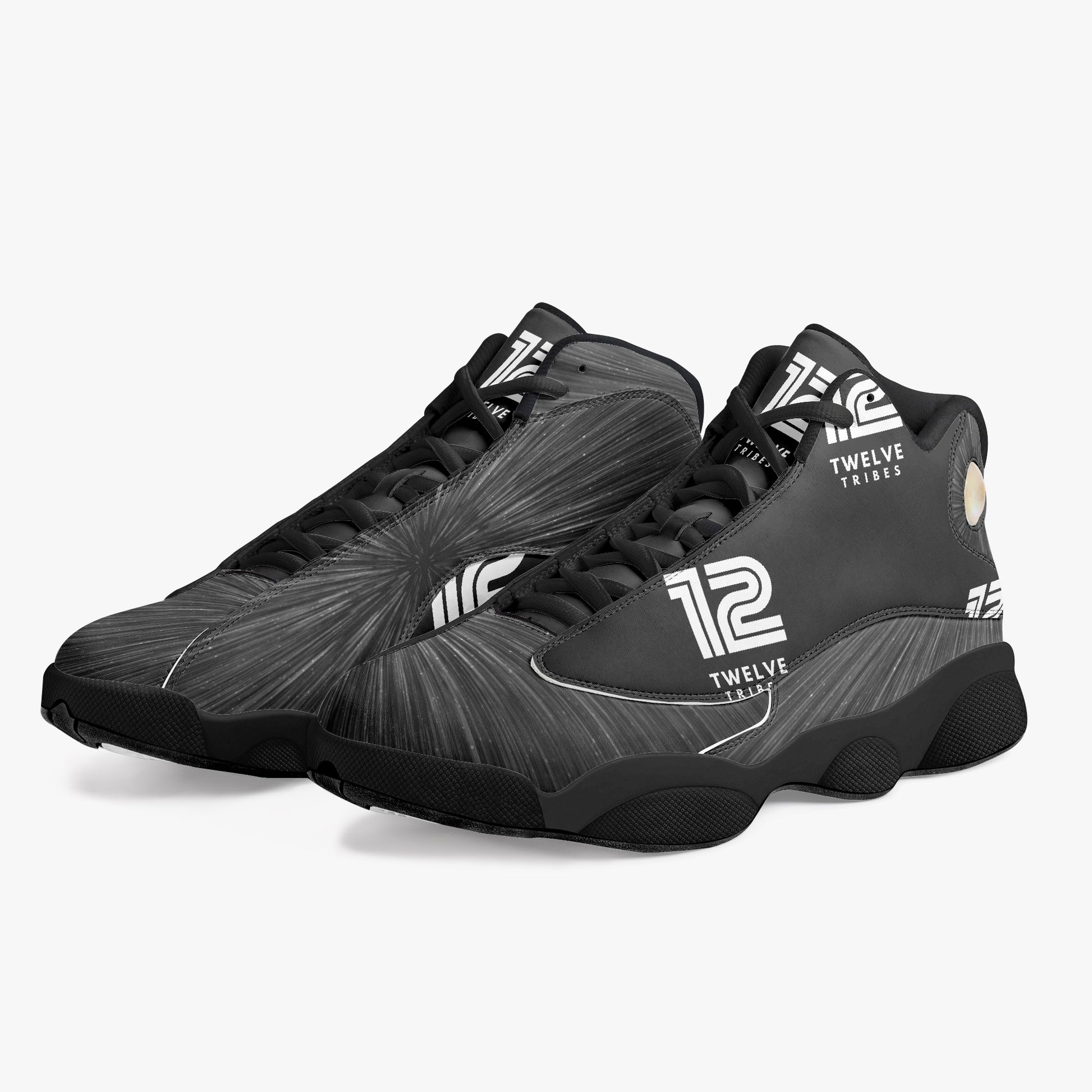 12 Tribes "Emit" High-Top Leather Basketball Sneakers Staggered