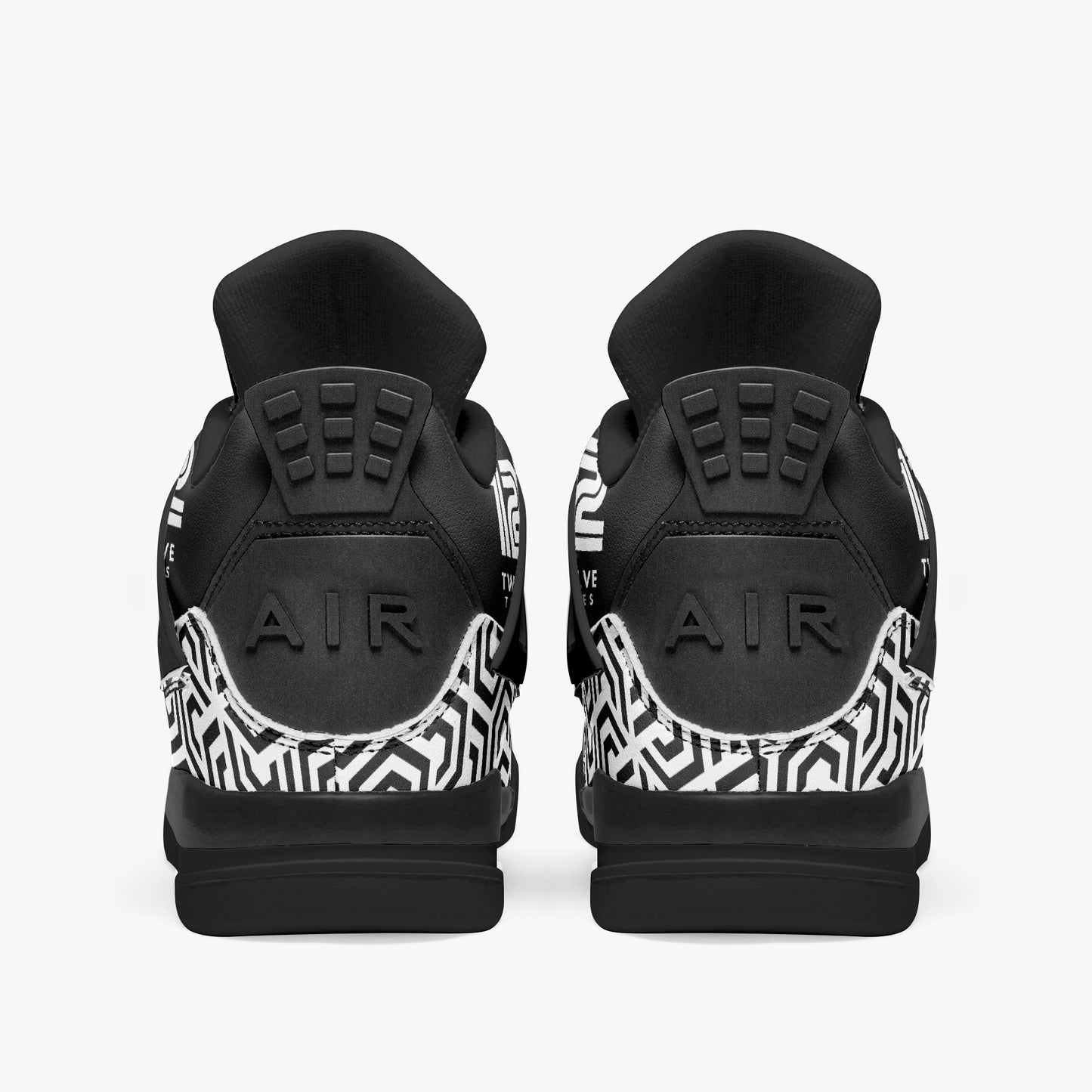 Black and white sneaker with 'AIR' branding on a light gray background