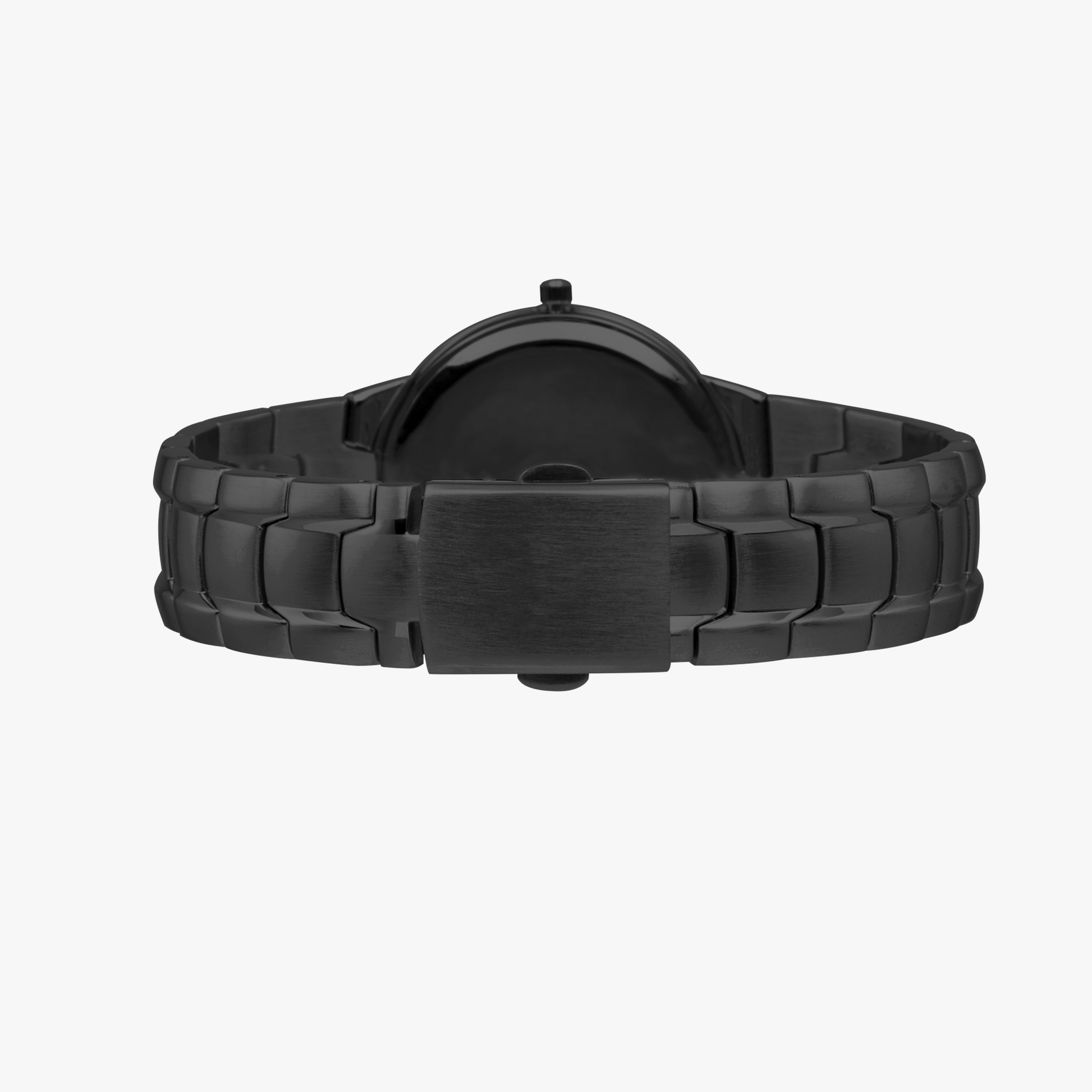 Black watch with a metallic band on a white background