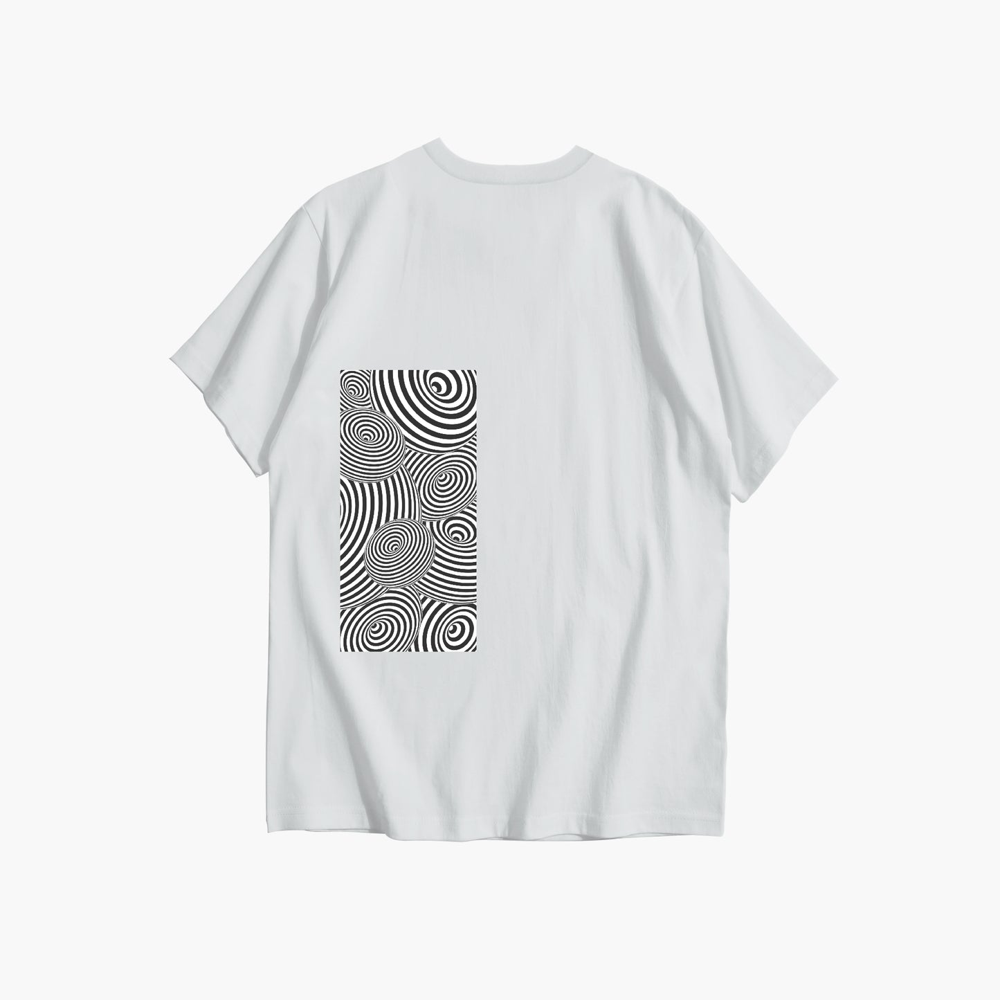 White t-shirt with black abstract pattern on a white background