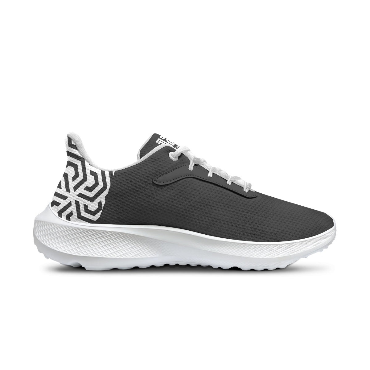 Black and white athletic shoe on a white background