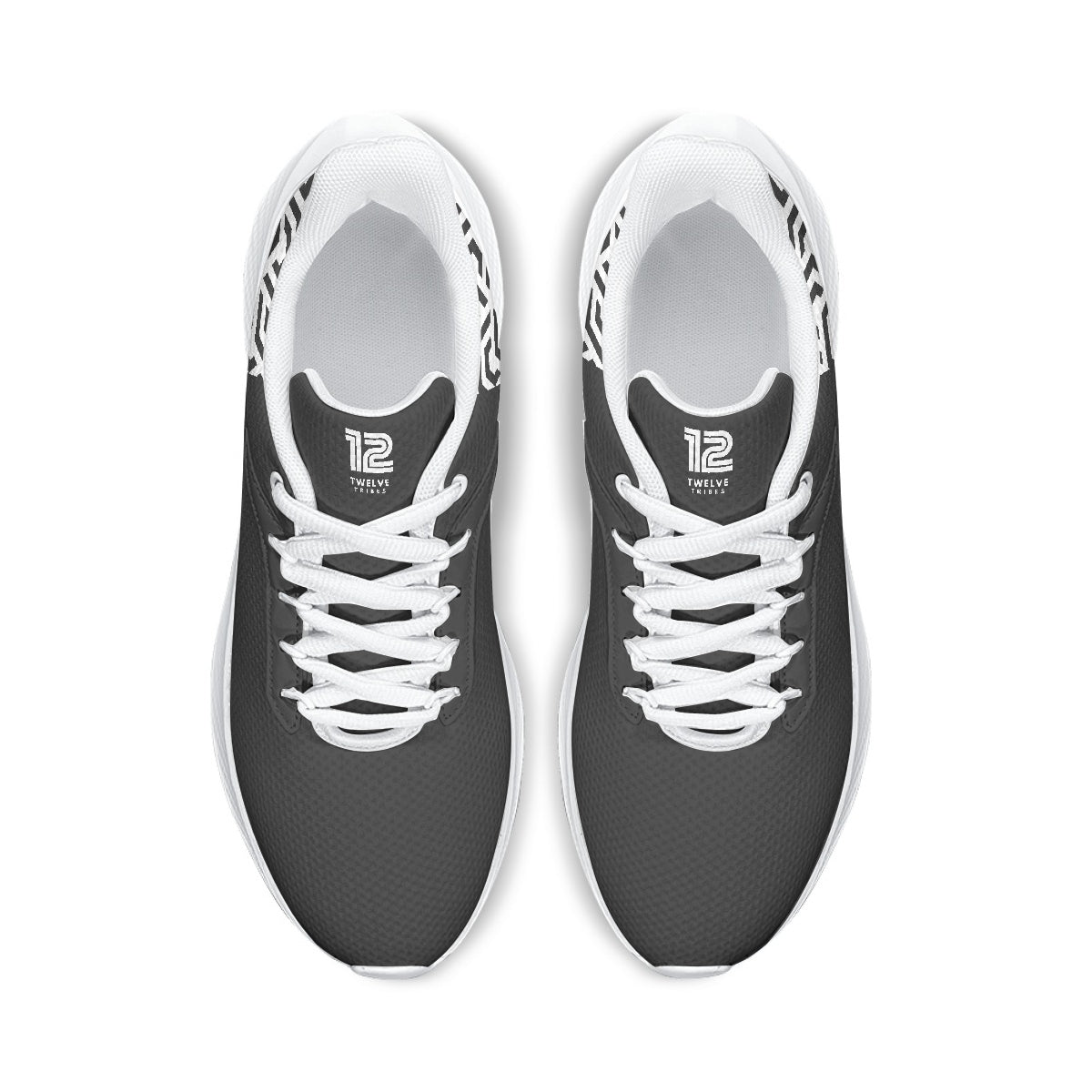 Pair of black and white sneakers on a white background