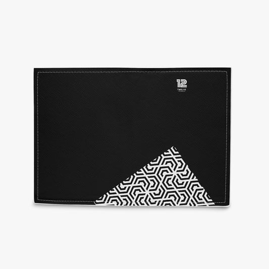 Black mouse pad with geometric pattern on a white background