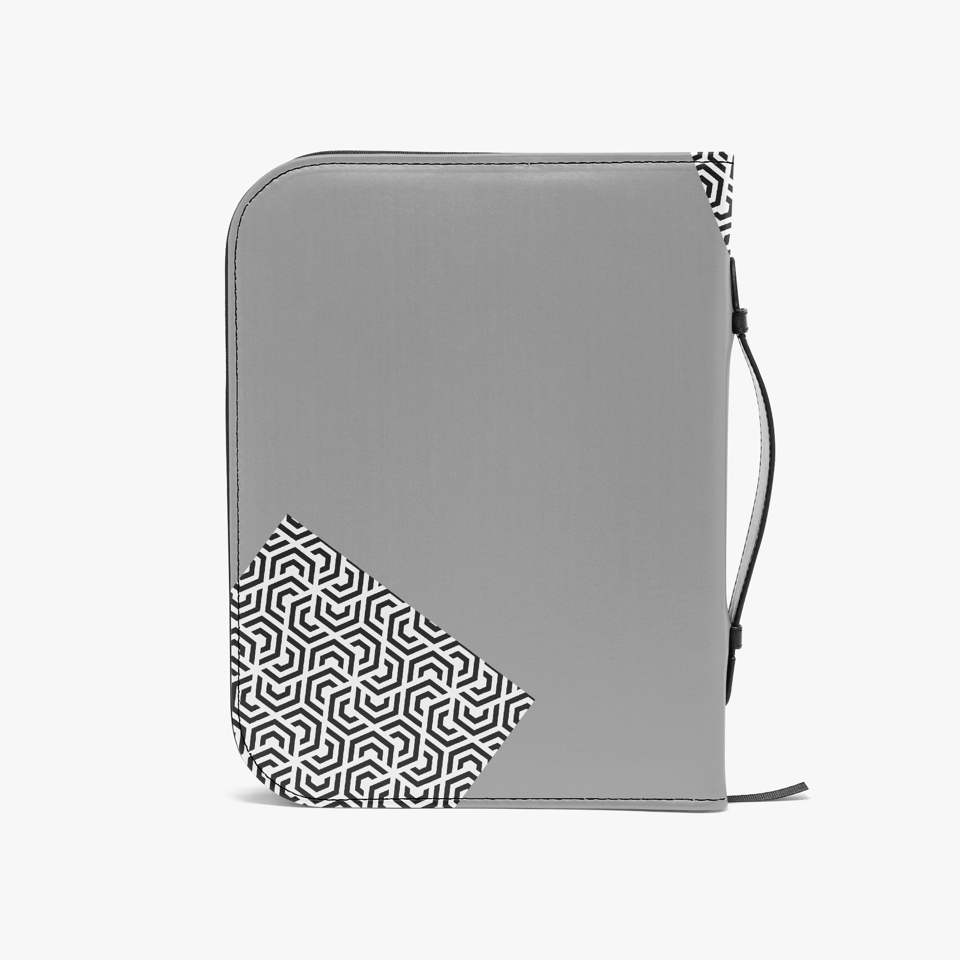 Gray case with geometric pattern on a white background